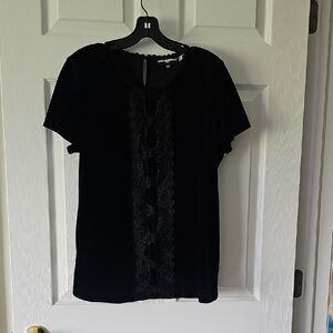 Elegant Karl Lagerffeld Black Velvet & Lace Trim Top